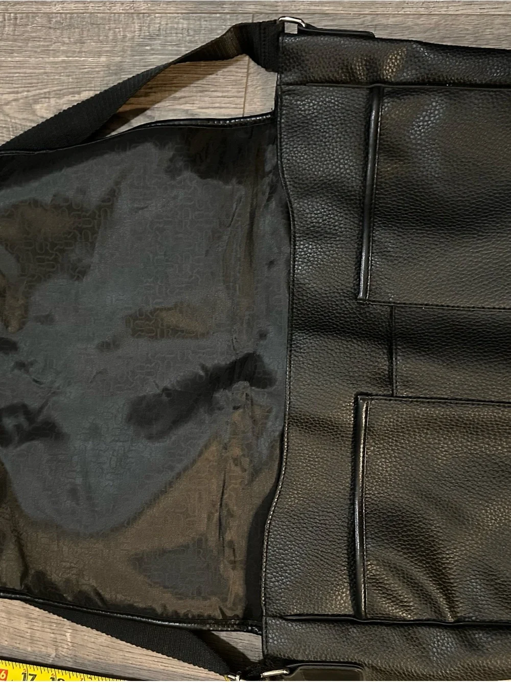 Black Men's Crossbody Messenger Bag - Minimal Leather Design